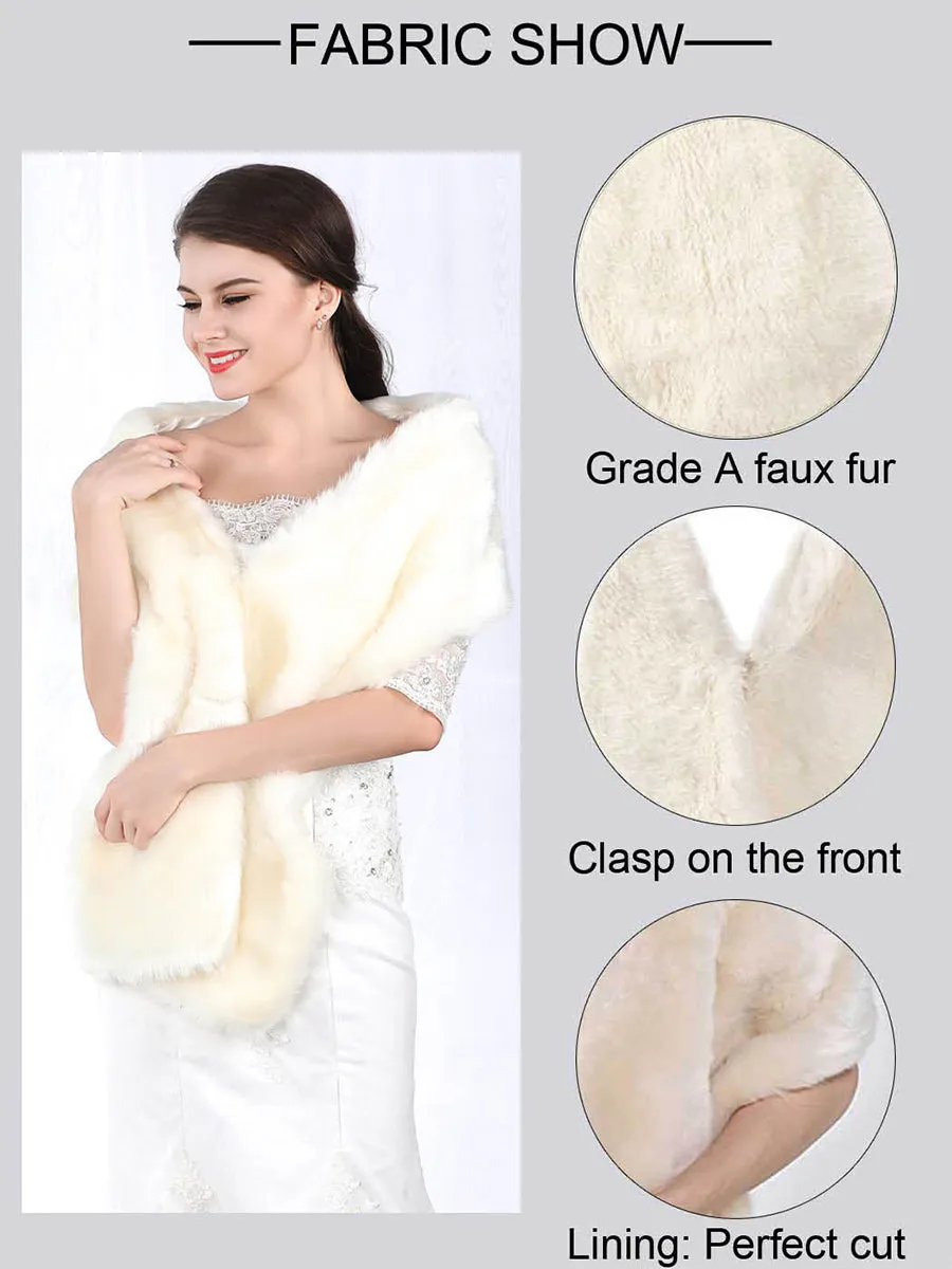 2025 Beige Faux Fur Shawls Wraps Wedding Fur Stole
