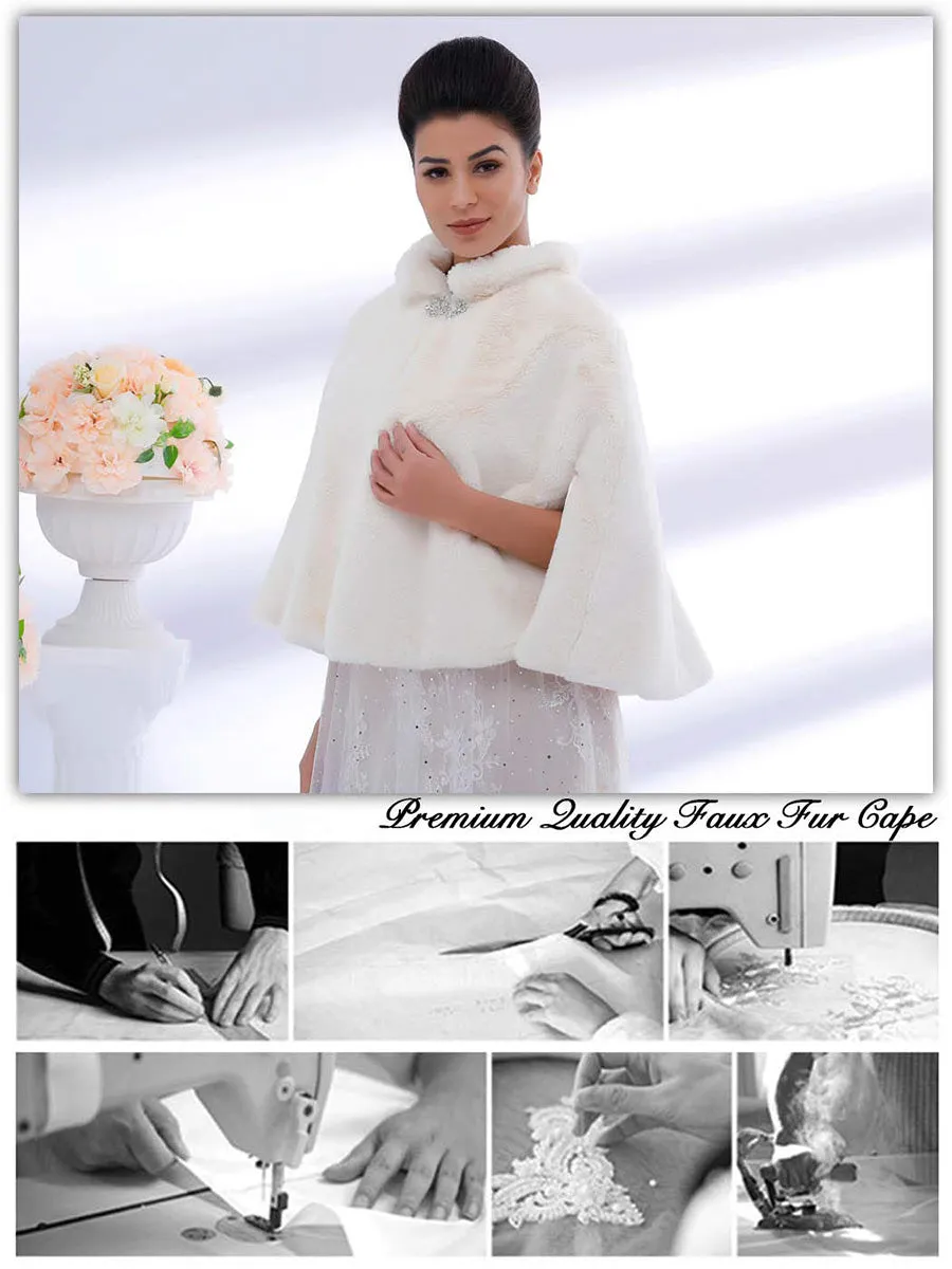 2025 Women's Casual Winter Beige Faux Fur Cardigan Shawl