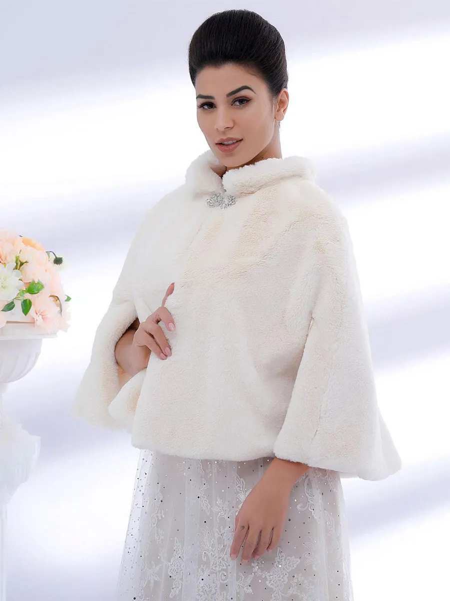 2025 Women's Casual Winter Beige Faux Fur Cardigan Shawl