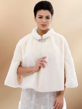 2025 Women's Casual Winter Beige Faux Fur Cardigan Shawl