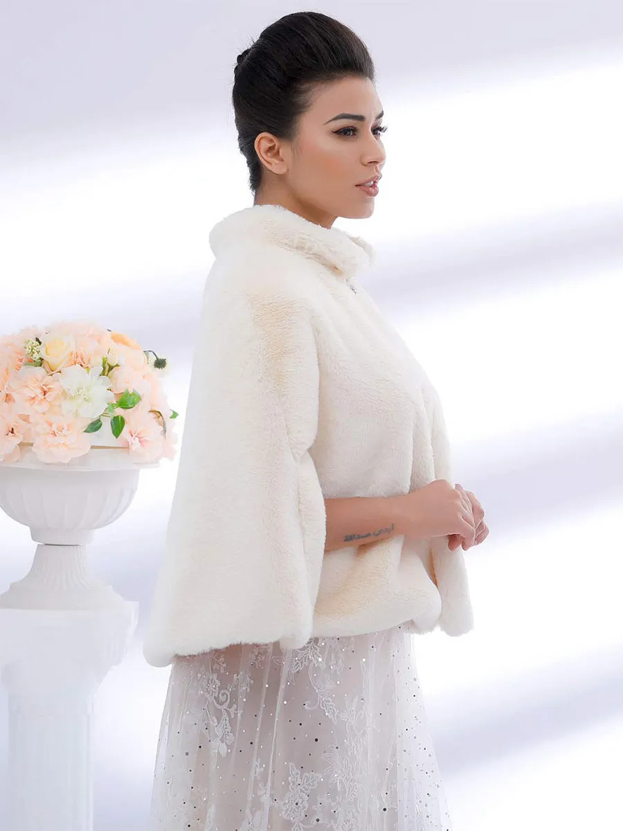 2025 Women's Casual Winter Beige Faux Fur Cardigan Shawl