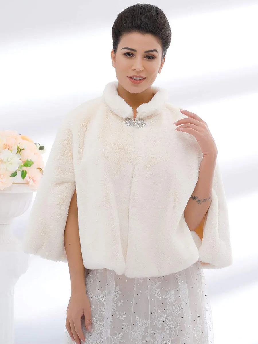 2025 Women's Casual Winter Beige Faux Fur Cardigan Shawl