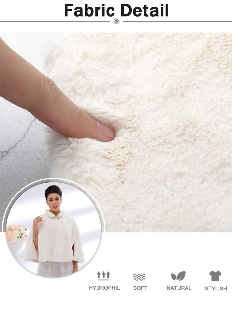 2025 Women's Casual Winter Beige Faux Fur Cardigan Shawl