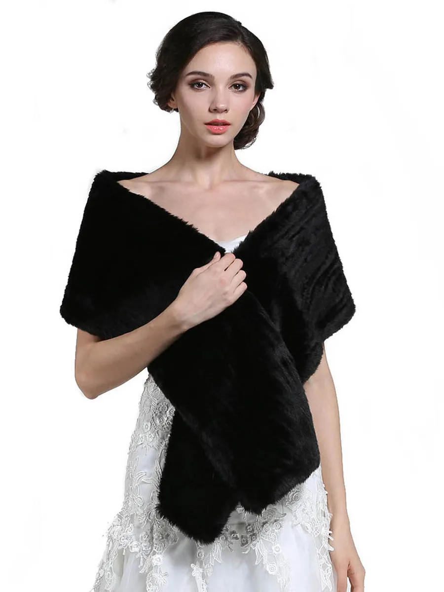 2025 Women's Classic Black Long Pile Faux Fur Shawls