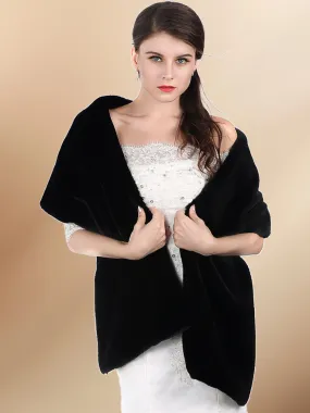 2025 Women's Classic Black Long Pile Faux Fur Shawls