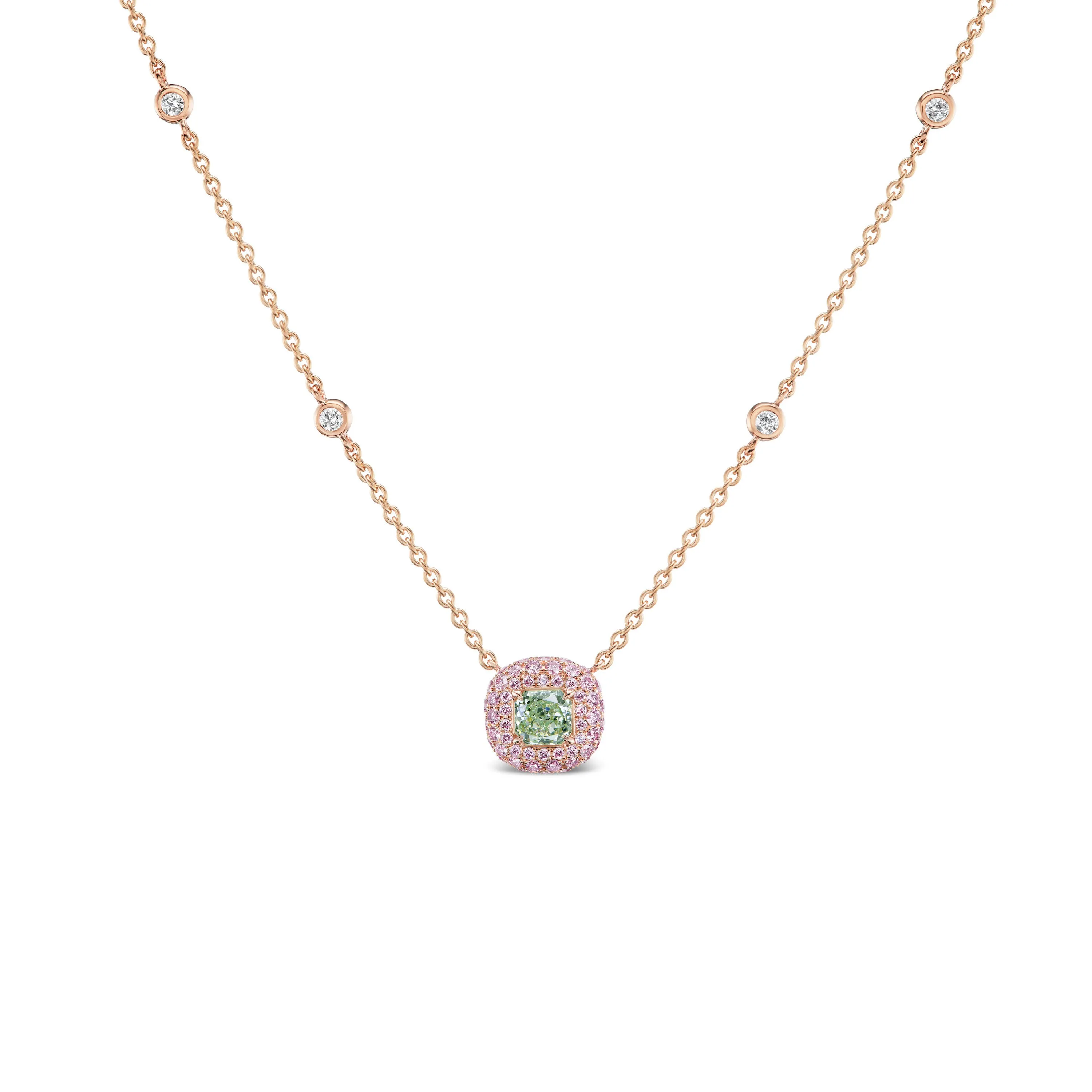 Argyle Pink Diamond and Green Diamond Necklace