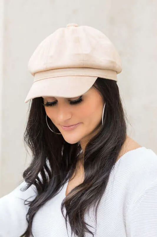 Beige / Black / Blush Suede Newsboy Cap