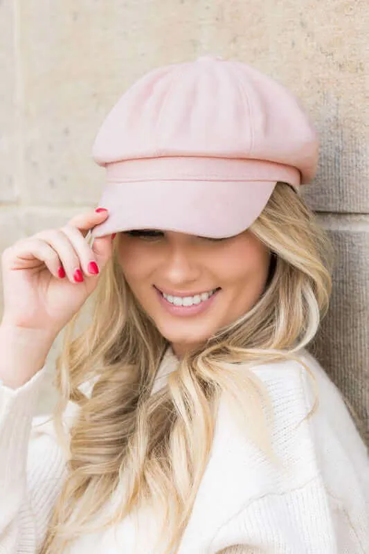 Beige / Black / Blush Suede Newsboy Cap
