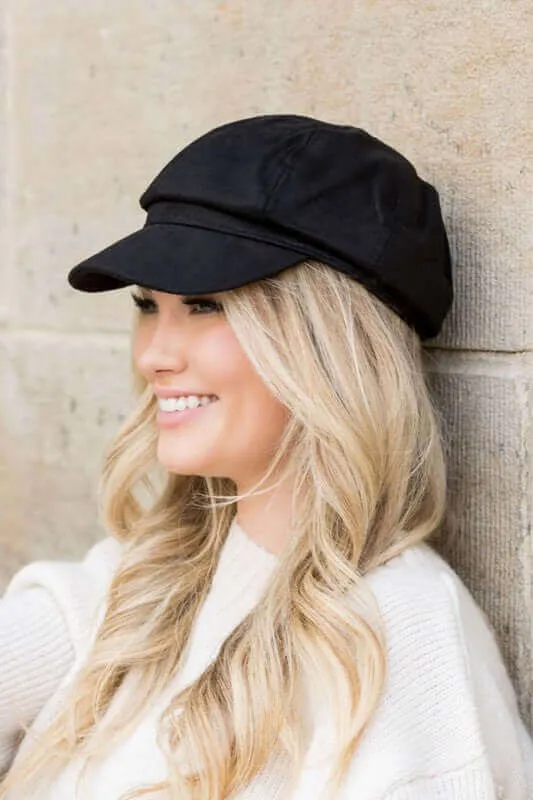 Beige / Black / Blush Suede Newsboy Cap