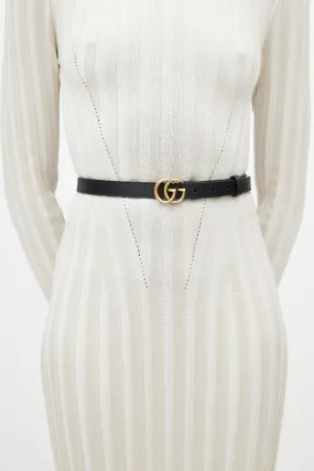 Black & Gold Leather GG Slim Belt