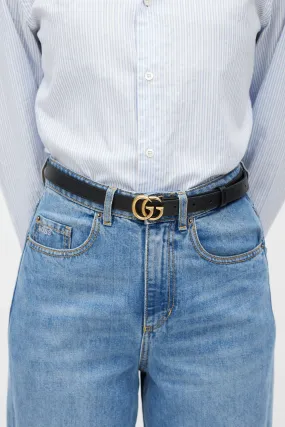 Black & Gold Leather Marmont Slim Belt