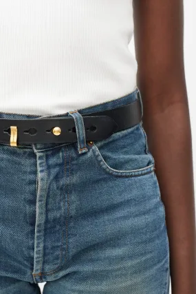 Black & Gold Leather Slim Clasp Belt