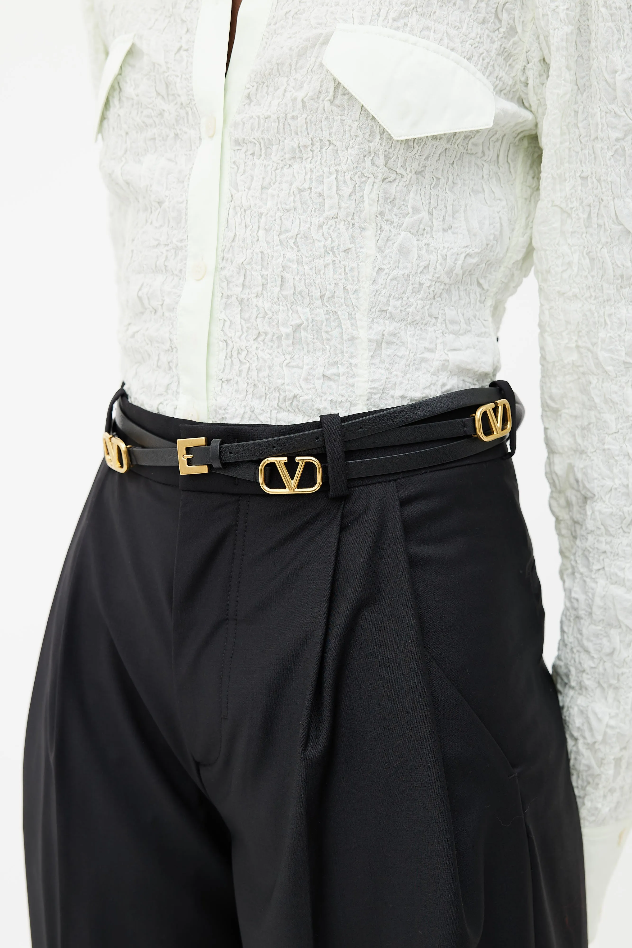 Black & Gold Slim Logo Wrap Belt