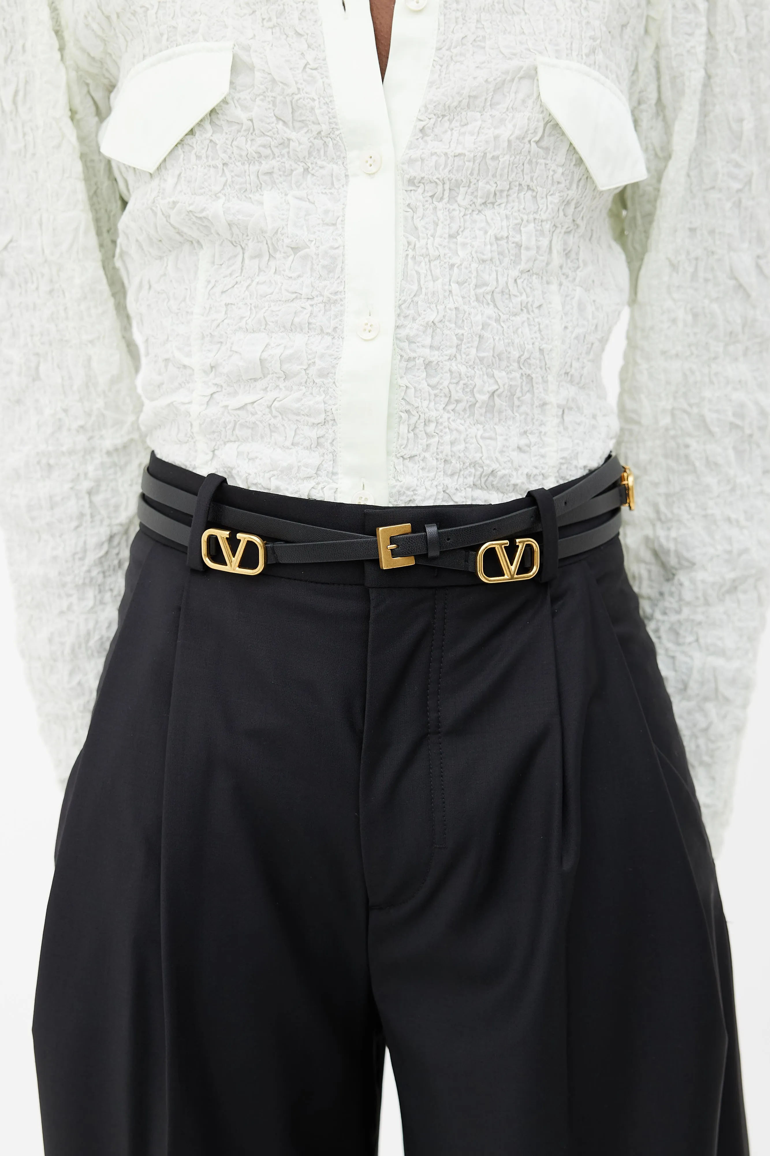 Black & Gold Slim Logo Wrap Belt
