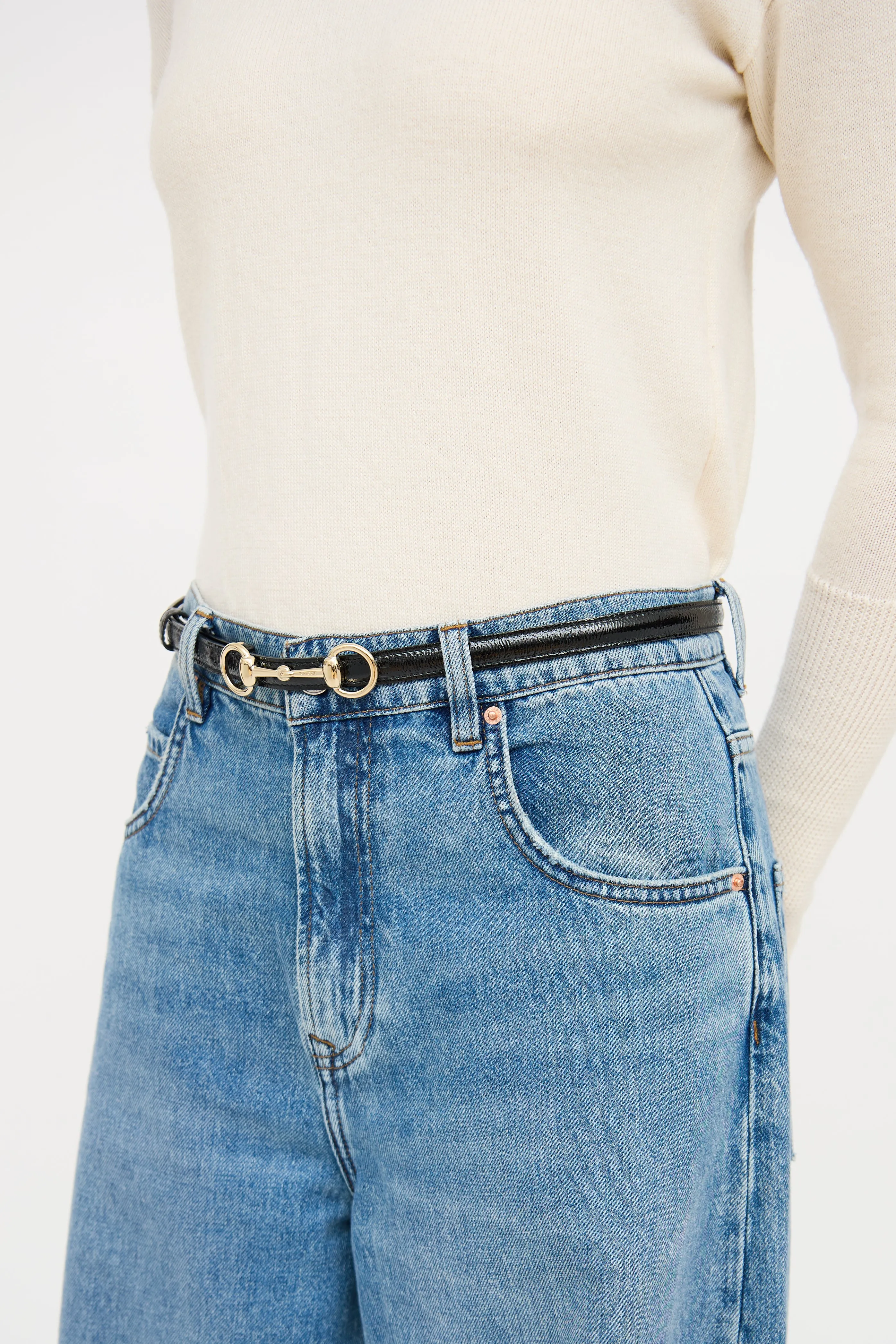 Black Patent Leather Slim Belt