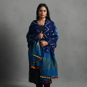 Blue - Kutch Zari Work Handwoven Bandhani Woolen Shawl 17