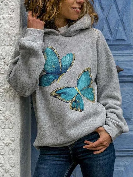 Butterfly print loose long sleeve sweatshirt