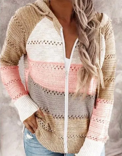 Casual Hollow Out Full-Zip Hoodie Sweater