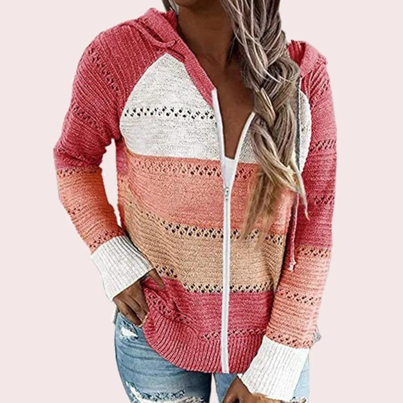 Casual Hollow Out Full-Zip Hoodie Sweater