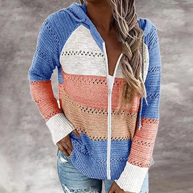 Casual Hollow Out Full-Zip Hoodie Sweater