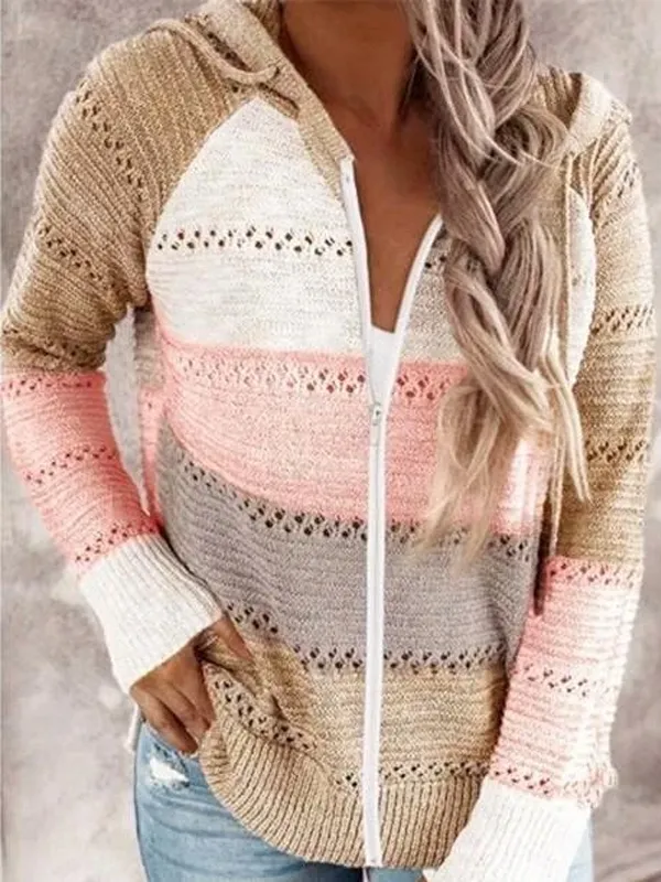 Casual Hollow Out Full-Zip Hoodie Sweater