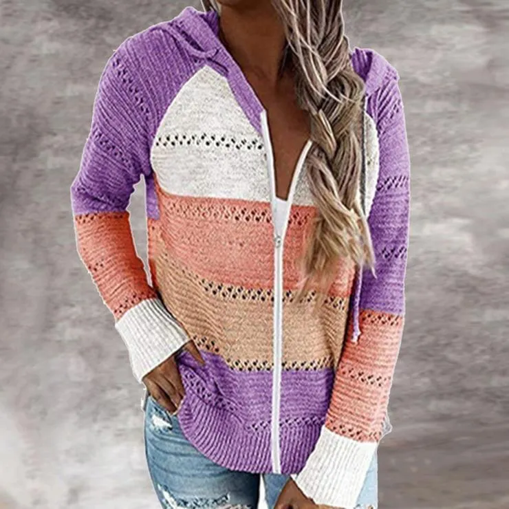 Casual Hollow Out Full-Zip Hoodie Sweater