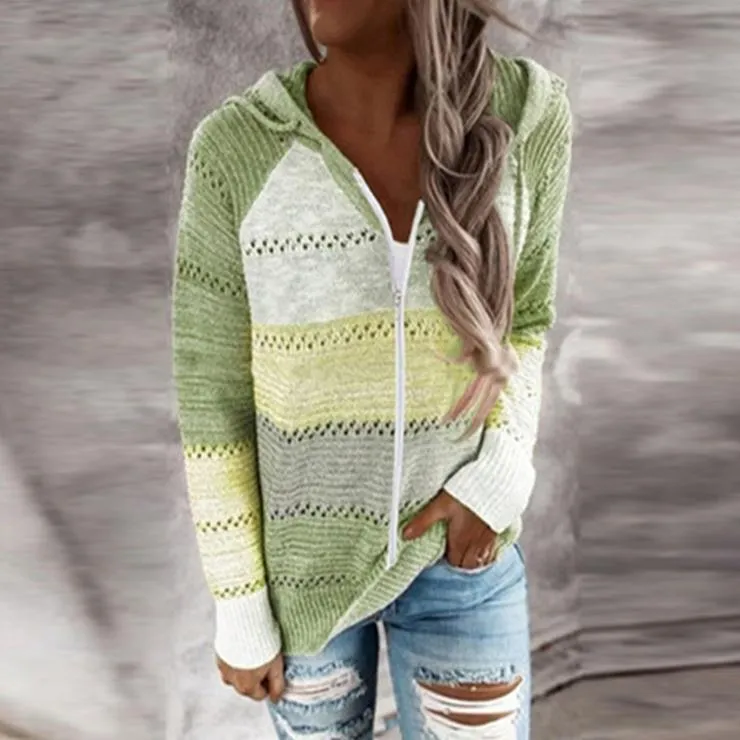 Casual Hollow Out Full-Zip Hoodie Sweater