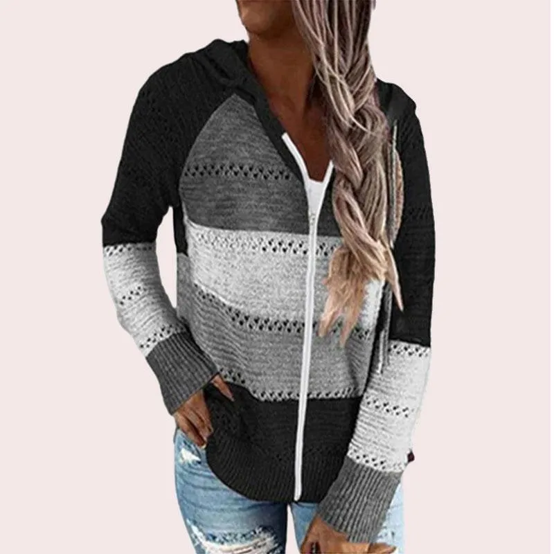 Casual Hollow Out Full-Zip Hoodie Sweater