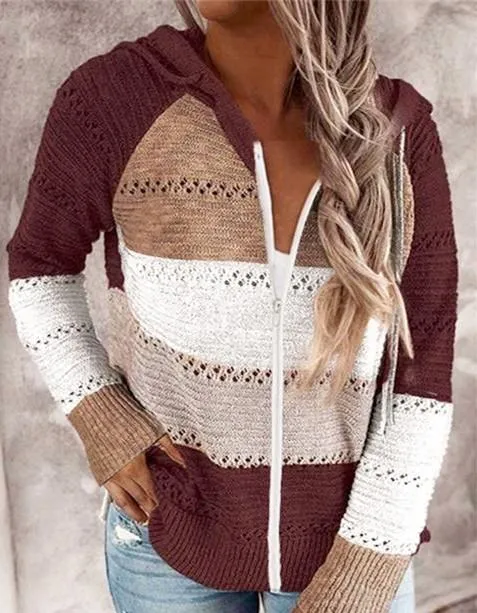 Casual Hollow Out Full-Zip Hoodie Sweater