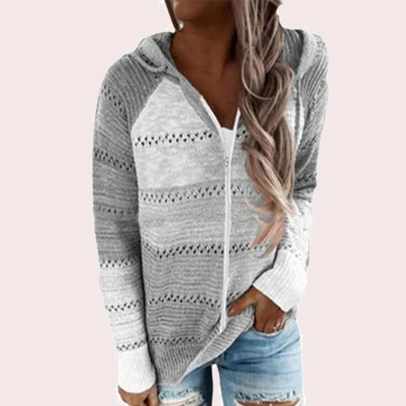 Casual Hollow Out Full-Zip Hoodie Sweater