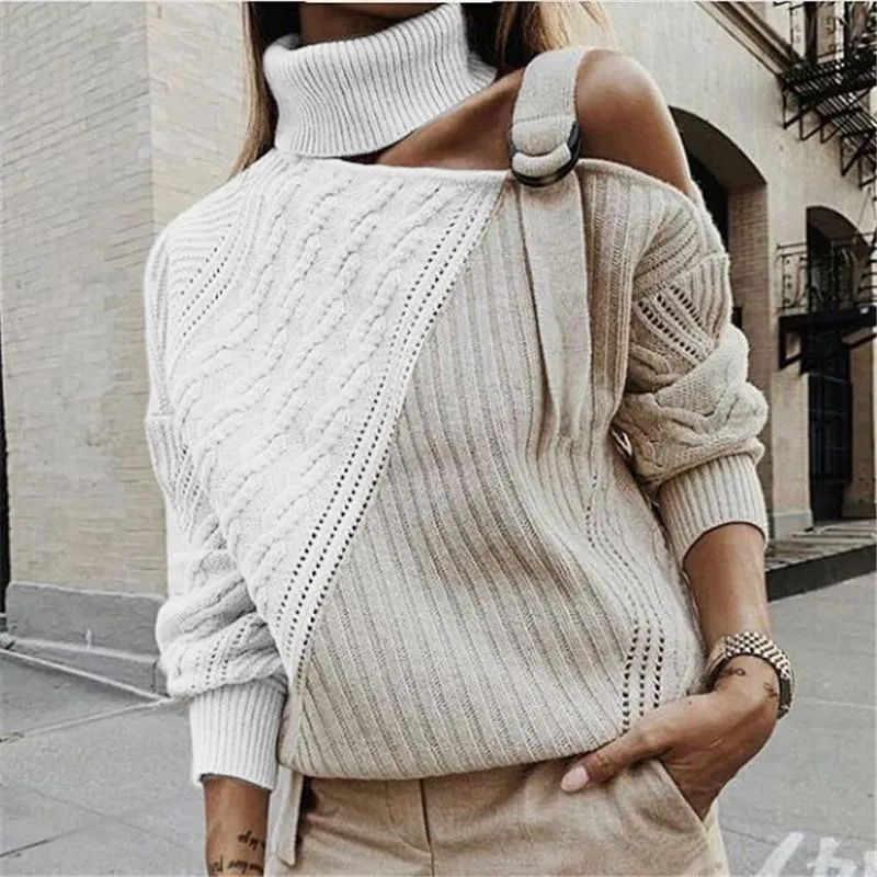 Casual Single Shoulder Collar Pure Color Sweater