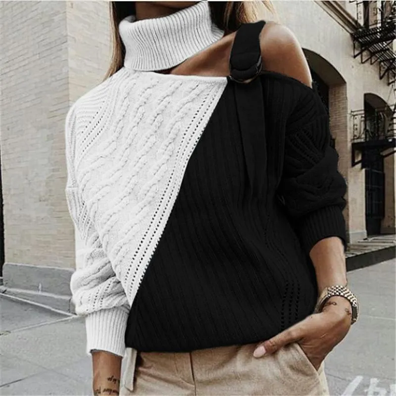 Casual Single Shoulder Collar Pure Color Sweater