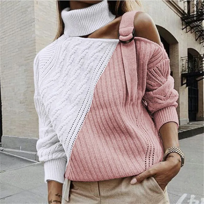 Casual Single Shoulder Collar Pure Color Sweater
