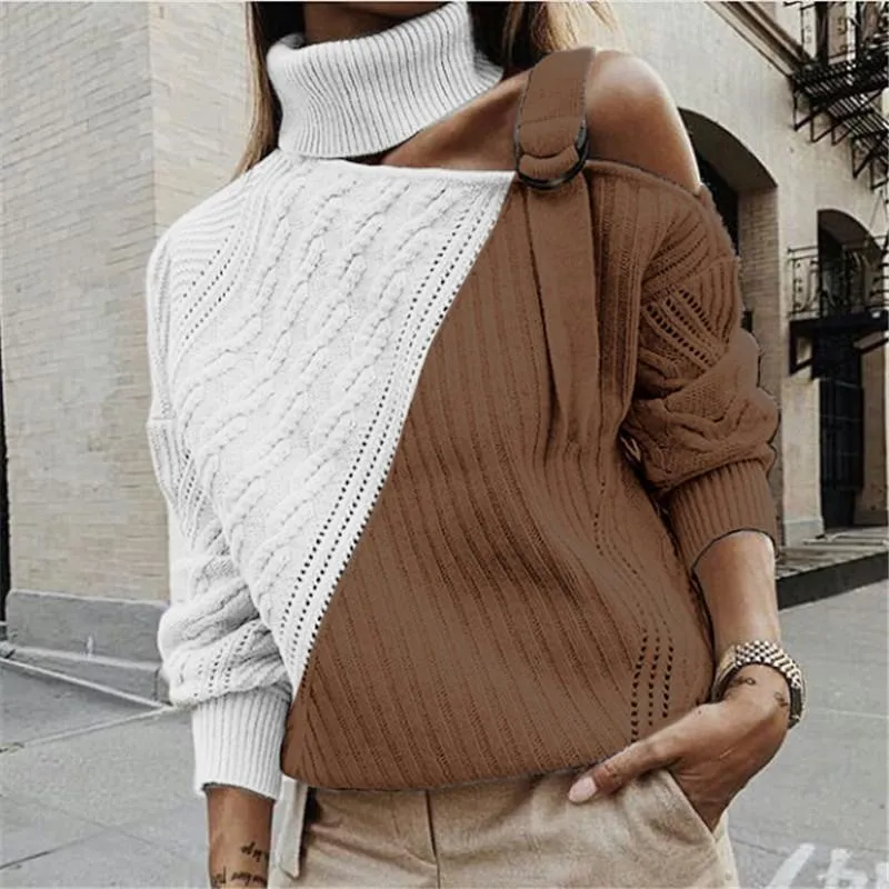 Casual Single Shoulder Collar Pure Color Sweater