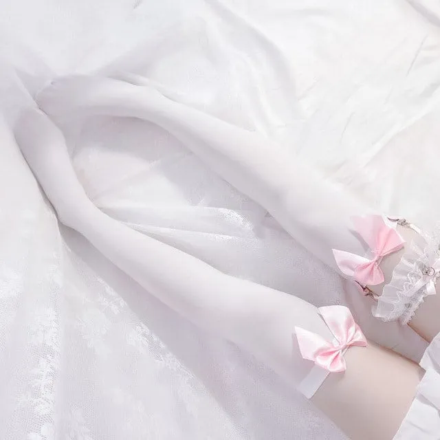 Cute Lace Stockings with Colorful Bows