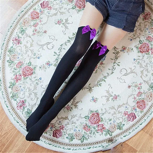 Cute Lace Stockings with Colorful Bows