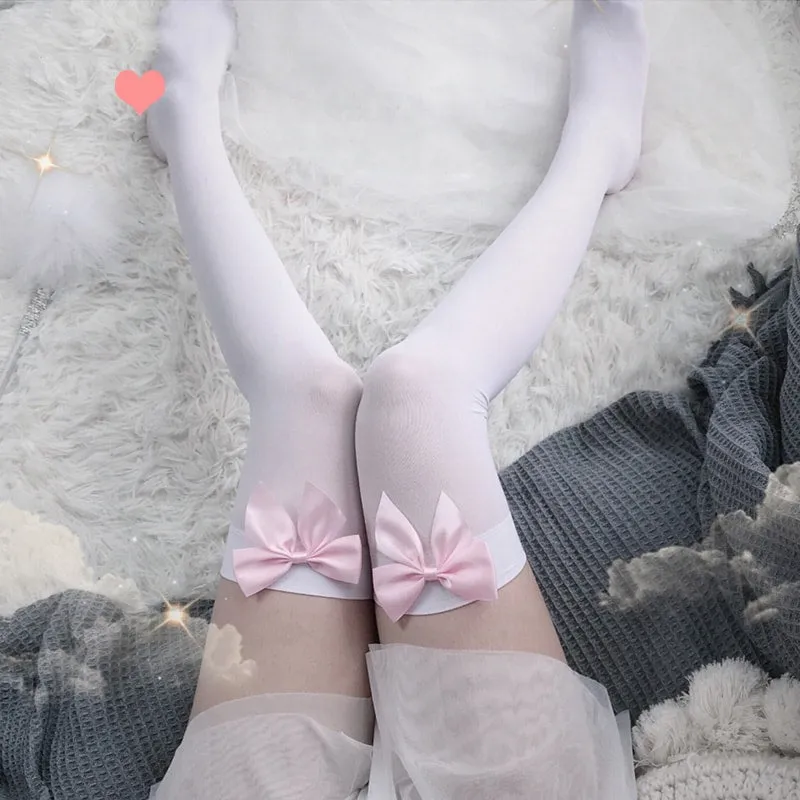 Cute Lace Stockings with Colorful Bows