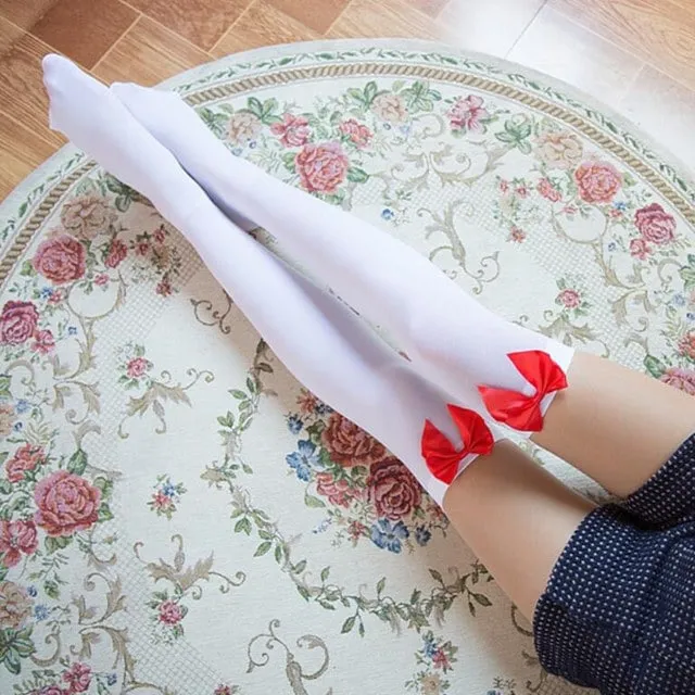 Cute Lace Stockings with Colorful Bows