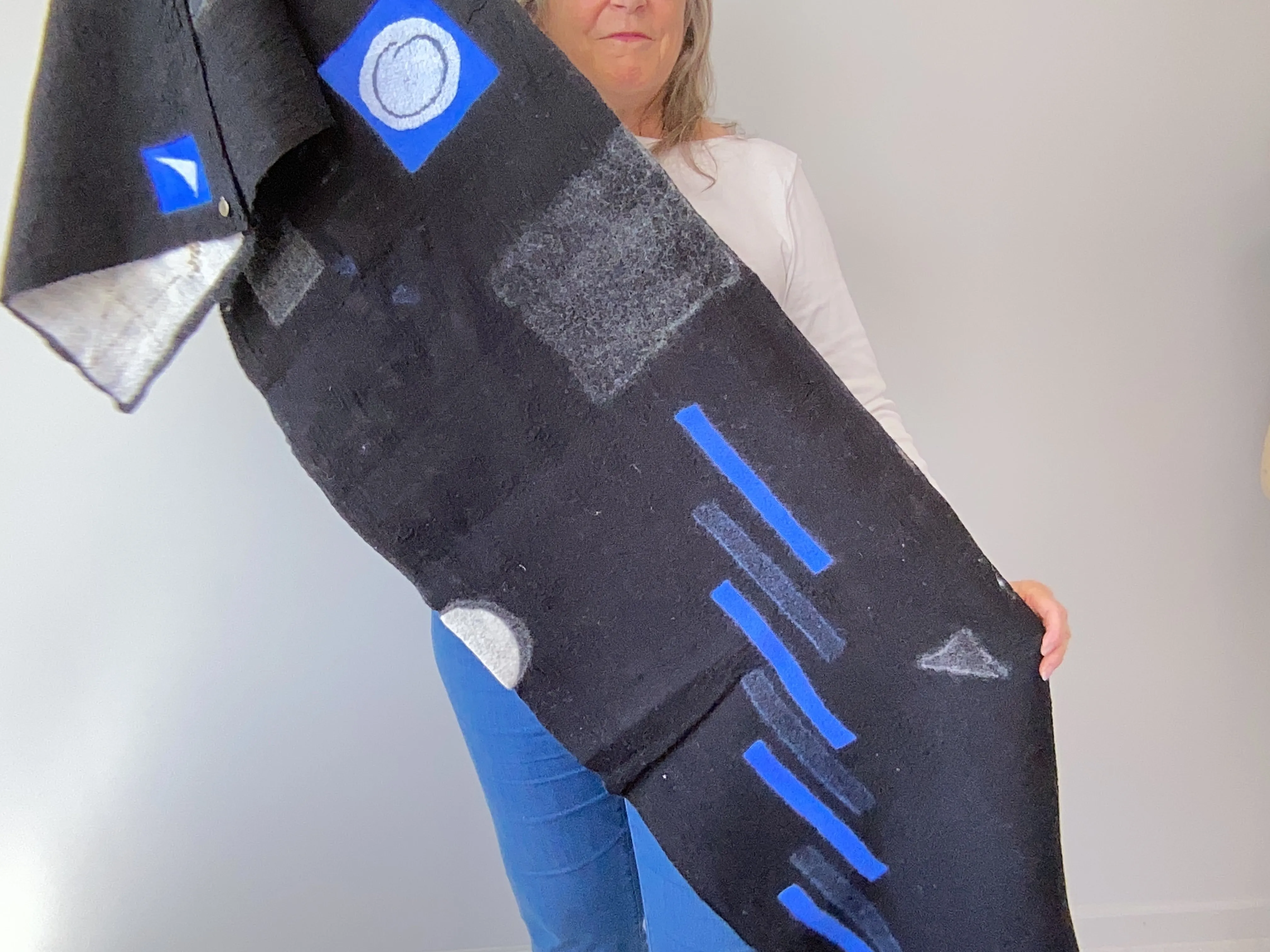 Geometric Shawl - Black with Blue