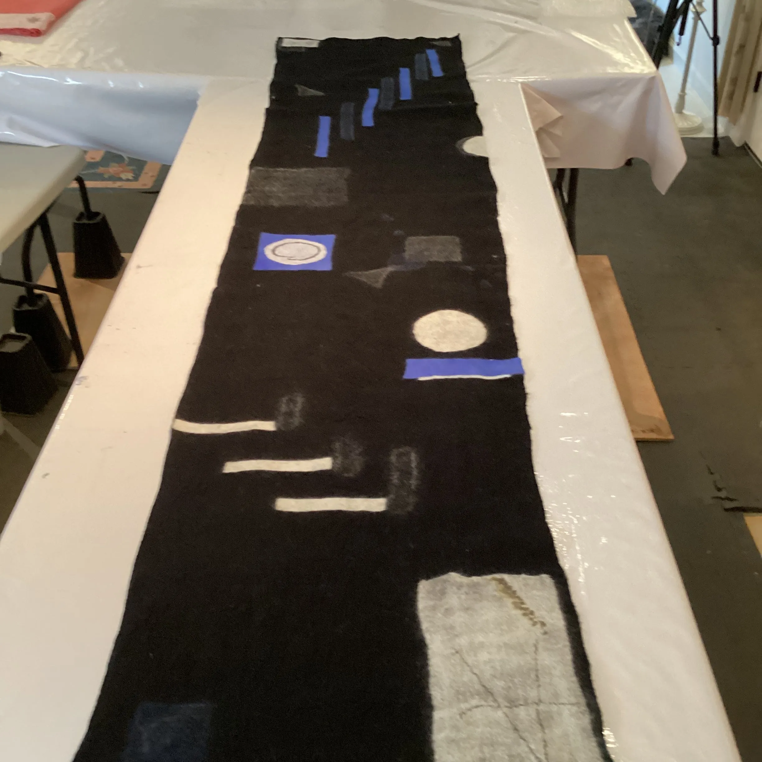 Geometric Shawl - Black with Blue