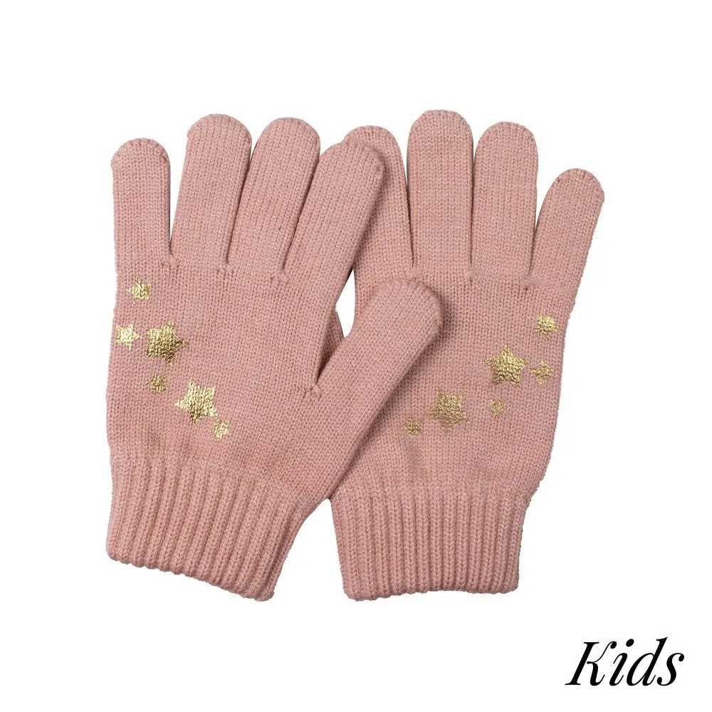 Julie & Judah Accessories Kids Knit Gloves With Metallic Star Print