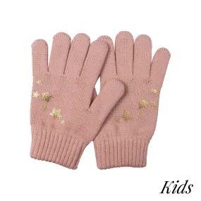 Julie & Judah Accessories Kids Knit Gloves With Metallic Star Print