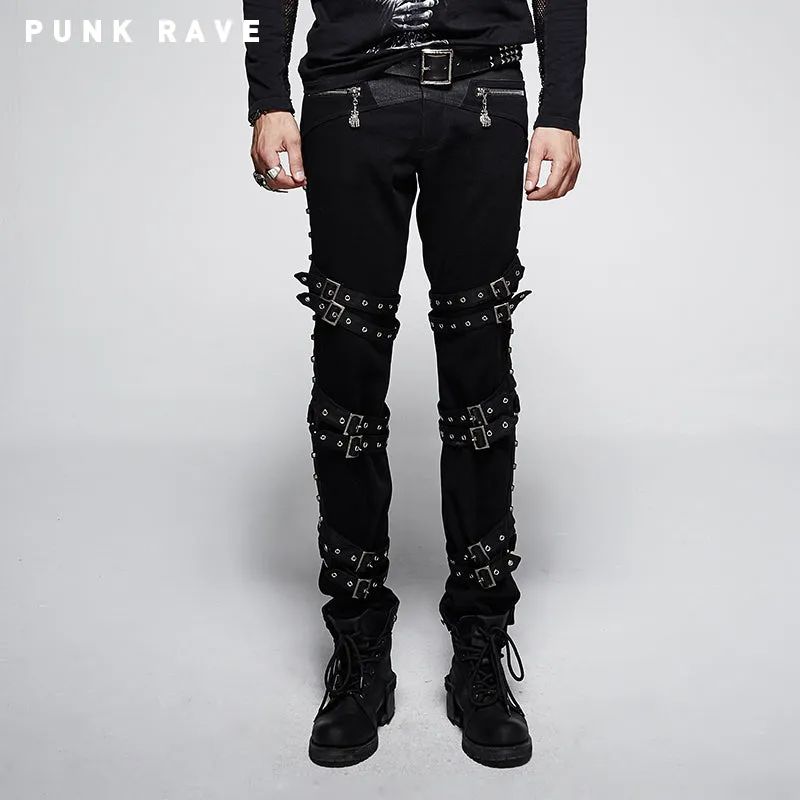 K-206 Brand New Style Belts Decorated 100% Cotton Slim Punk Pants