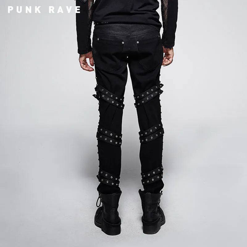 K-206 Brand New Style Belts Decorated 100% Cotton Slim Punk Pants