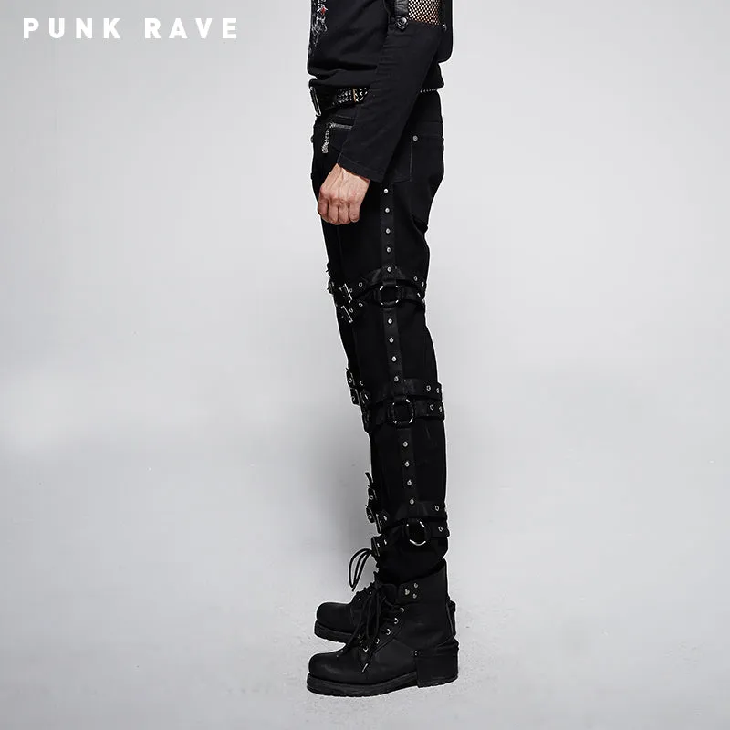 K-206 Brand New Style Belts Decorated 100% Cotton Slim Punk Pants