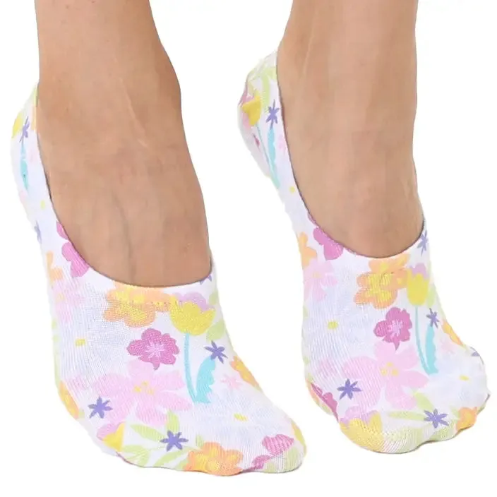No Show Socks-Wht Flower