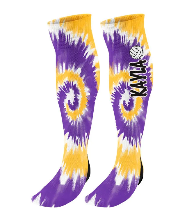Personalized Volleyball Knee High Socks - Tie Dye Background