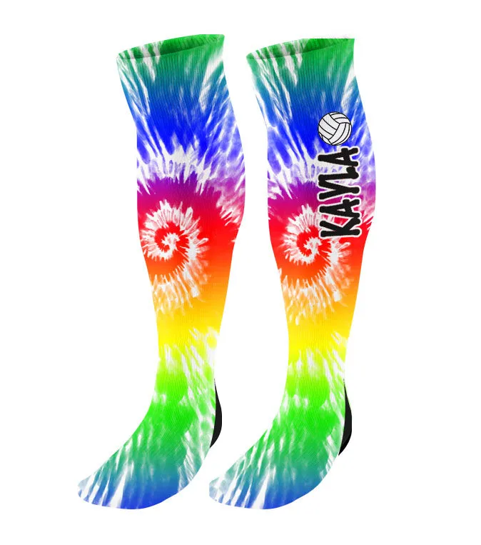 Personalized Volleyball Knee High Socks - Tie Dye Background