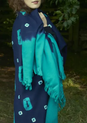 Pure wool ‘Bandhani’ Shawl | Navy & Sea Green
