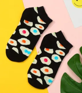 SF1173 Black Colorful Fried Egg Low Cut Socks